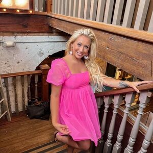 Vibrant Pink Dress with Puff Sleeves